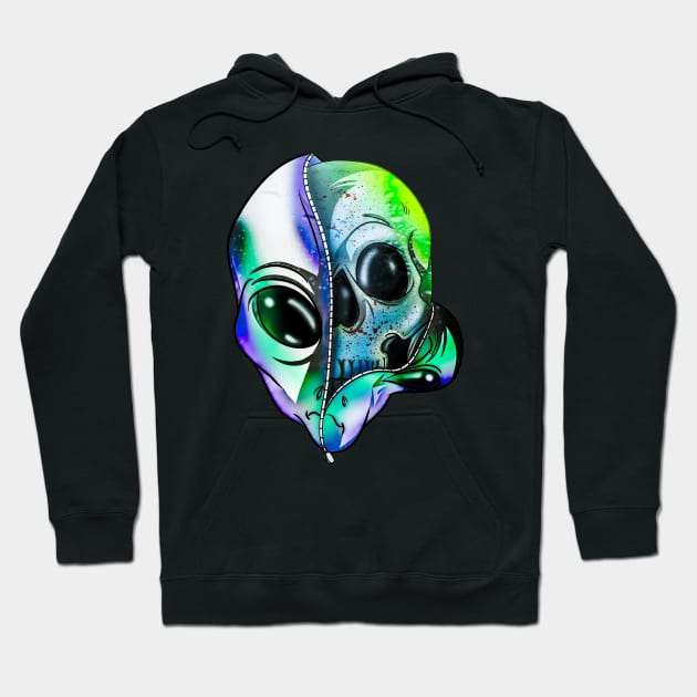 Creepy Space Alien Skull Hoodie by Trendy Black Sheep